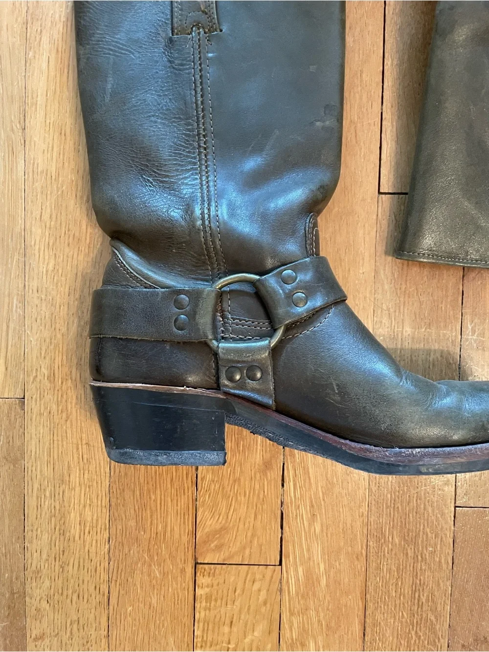 Vintage Green Frye Leather Harness Boots - Picture 3 of 9